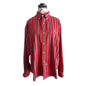 80s Vintage Polo Ralph Lauren Grey and Red Stripes Button Down Shirt Size large
